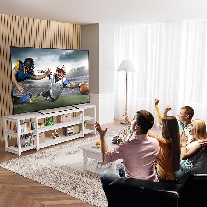 Aquzee White TV Stand for up to 85inch, Entertainment Center for 70 75 80 85" TV