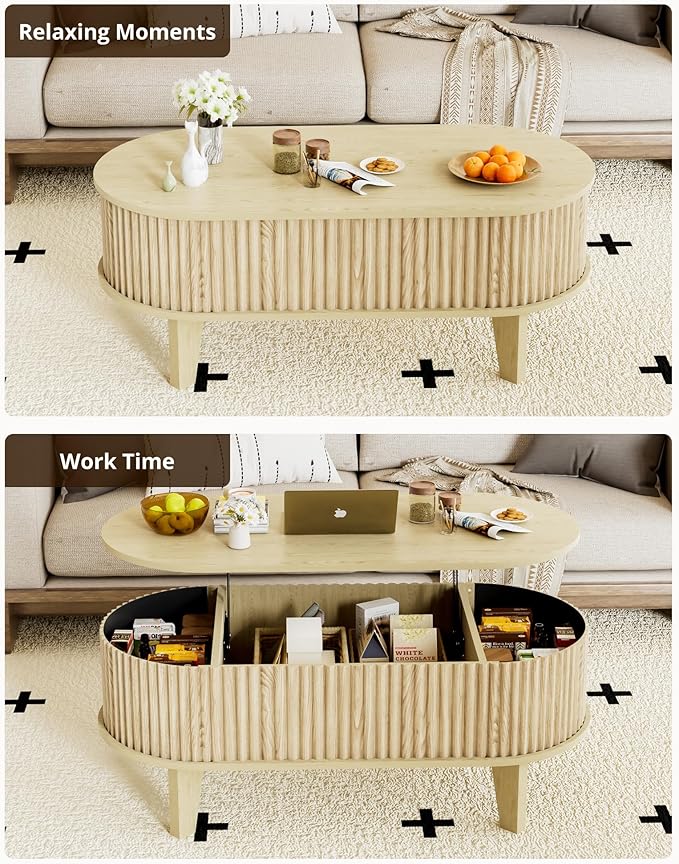 Oval Coffee Table with Lifting Top
