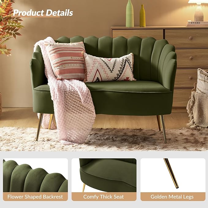 HULALA HOME Modern Velvet Loveseat Sofa