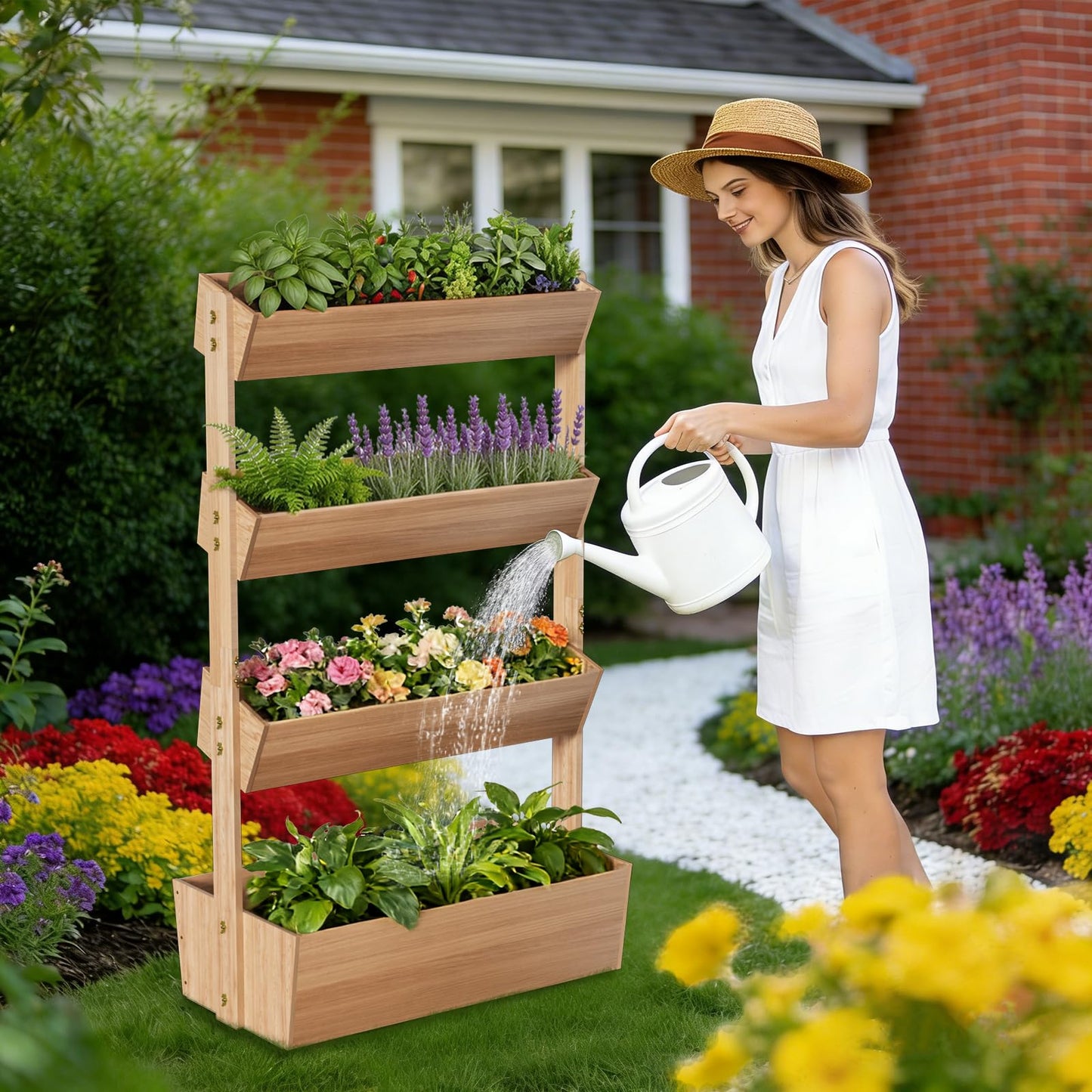 Baotree 4 Tiers Vertical Wooden Raised Garden Bed, Tiered Standing Garden Planters Outdoor, Garden Tower Wooden Planter Box for Planting Herbs Flowers Vegetables Indoor Outdoor Gardening