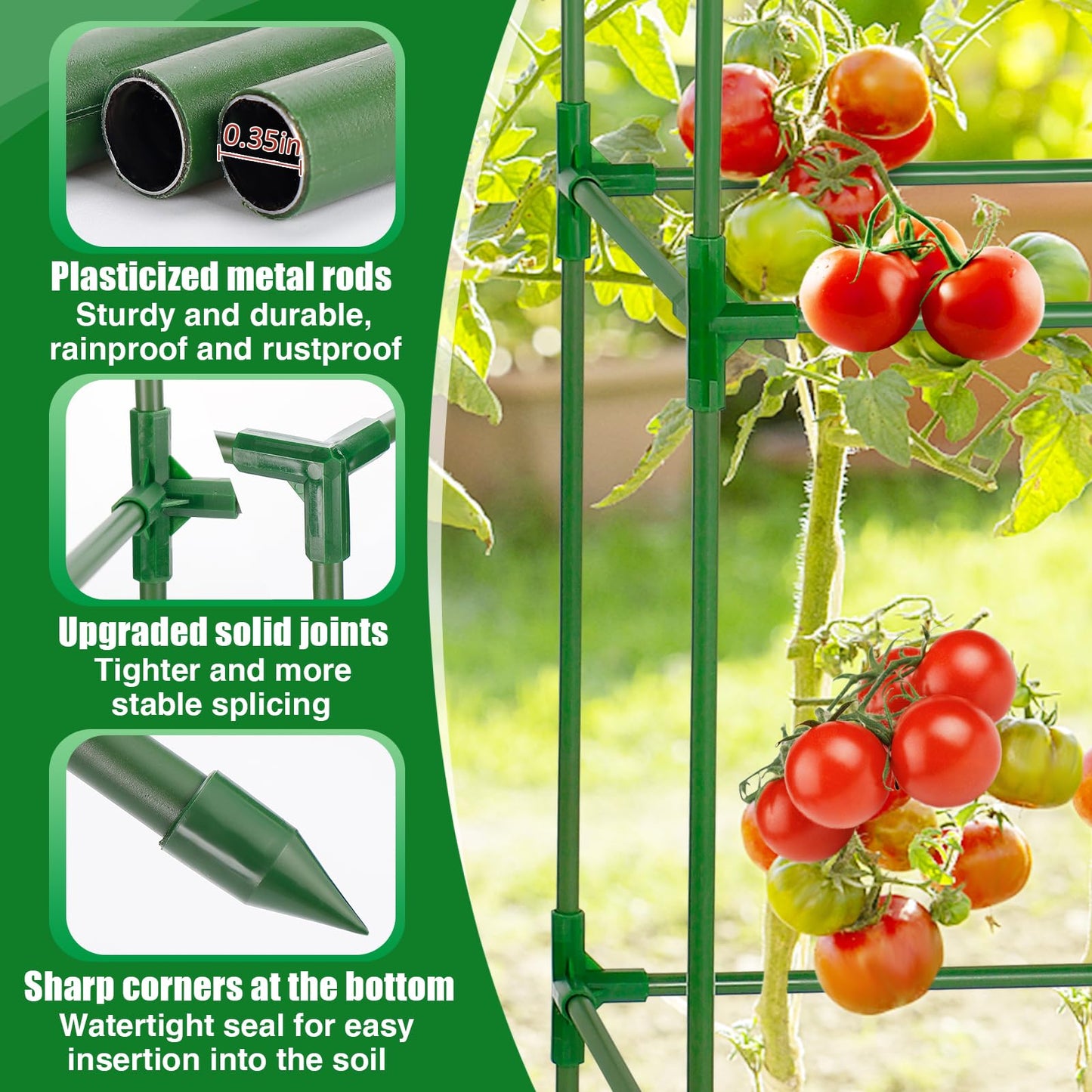45x14.5x14.5in Square Tomato Cage for Garden - 4 Pack Adjustable Rust-Resistant Tomato Metal Trellis for Pots/Raised Beds/Outdoor, Fits Heavy Plants as Cucumber/Pepper/Eggplant/Pea, Easy to Assemble