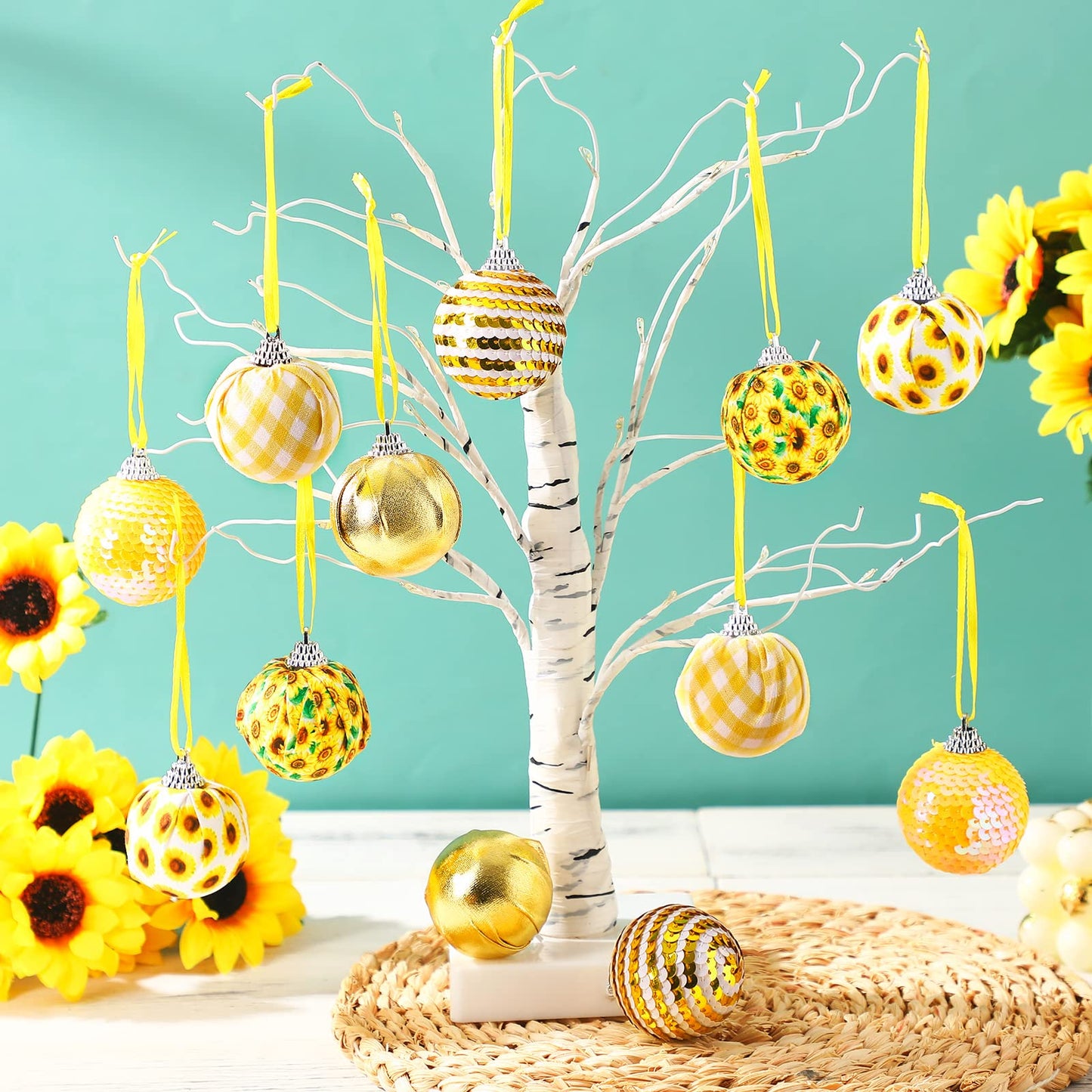 Yuxung 12 Pcs Summer Sunflower Ball Tree Ornaments Sunflower Ball Hanging Ornaments Yellow Honeycomb Balls Tree Decoration for Summer Holiday Theme Birthday Party Favor Supplies