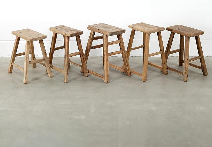 Artissance Vintage Wooden Stool, Solid Natural Wood 12–20" W x 6–9" D x 18–22" H