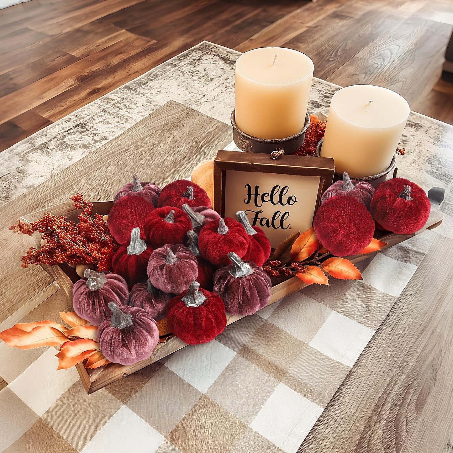 Lcuasc 12pcs Velvet Fake Pumpkins Fall Decor Faux Small Foam Fabric Pumpkin for Autumn Table Centerpiece Party Farmhouse Harvest Thanksgiving (Burgundy/Mulberry)