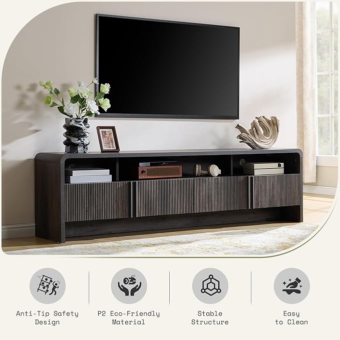 AMERLIFE 70" Modern TV Stand for TVs up to 80", Fluted Wood Entertainment Center