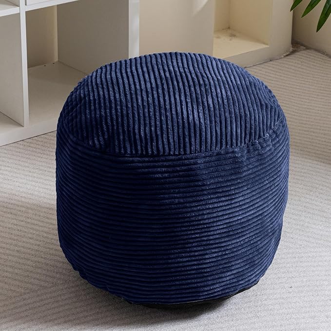 HIGOGOGO Round Stuffed Pouf Ottoman, Corduroy Poufs