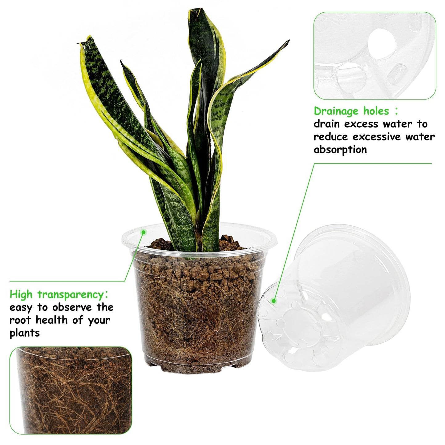 Hemikaki 60 Pack 4/5/6 Inch Clear Nursery Pots with Drainage Holes, Transparent Plastic Plant Pots, Reinforced Seed Starter Flower Pots, Comes with 50pcs Plant Labels