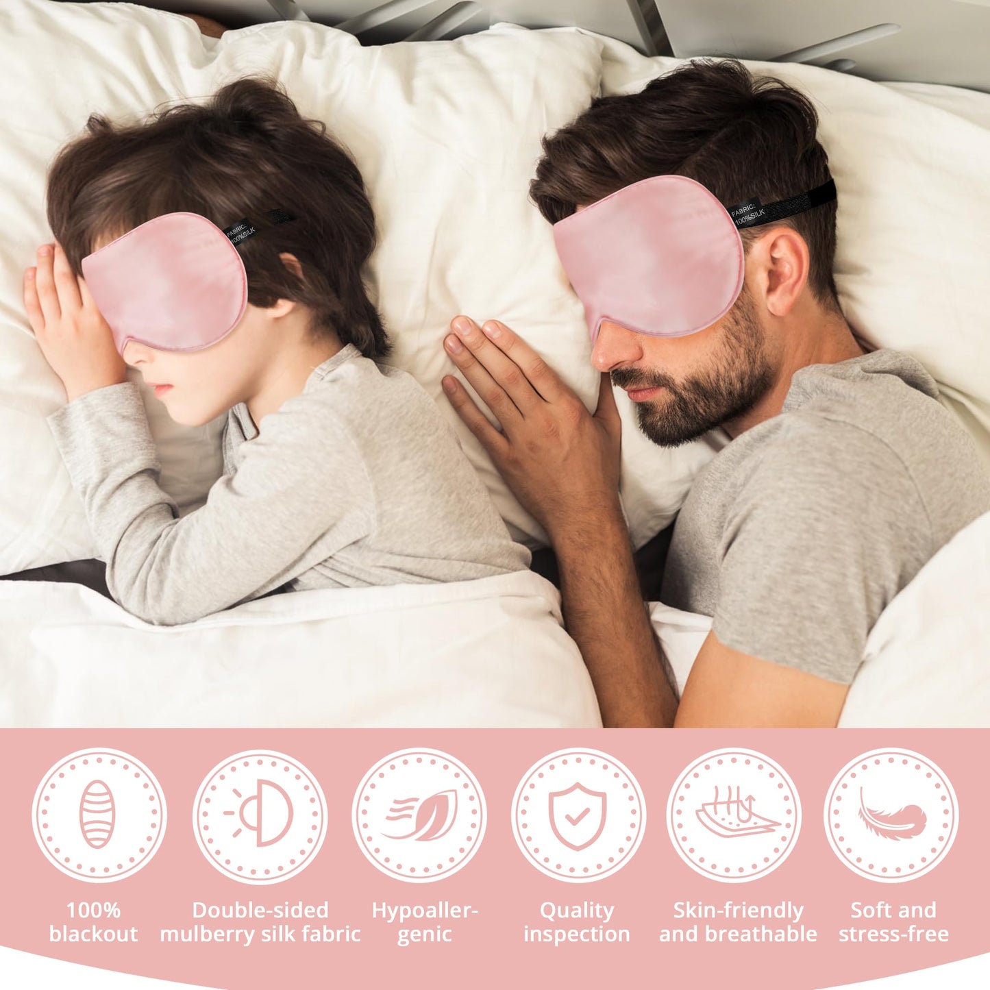Kids Sleep Mask Eye Cover, 100% Real Natural Pure Silk Eye Mask with Adjustable Strap, Blindfold Kids Eye Mask for Sleeping, Eye Shade for Boys Girls and Adult, Pressure-Free Comfort (Black)