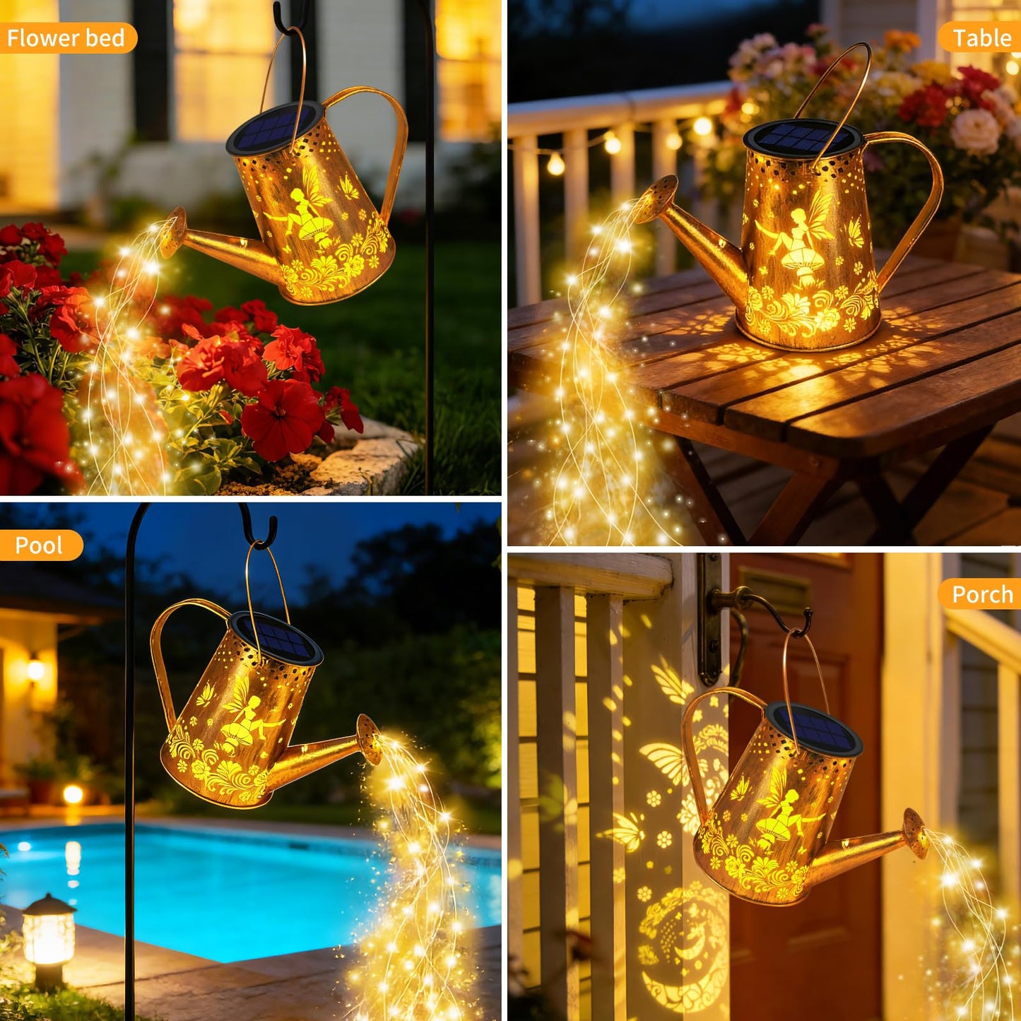 YJFWAL Solar Watering can with Lights, Unique Gifts for Mom Grandma Women Birthday, Waterproof Gardening Gifts Watering Can with Cascading Lights Outdoor Decor for Garden Patio Yard Pathway Backyard