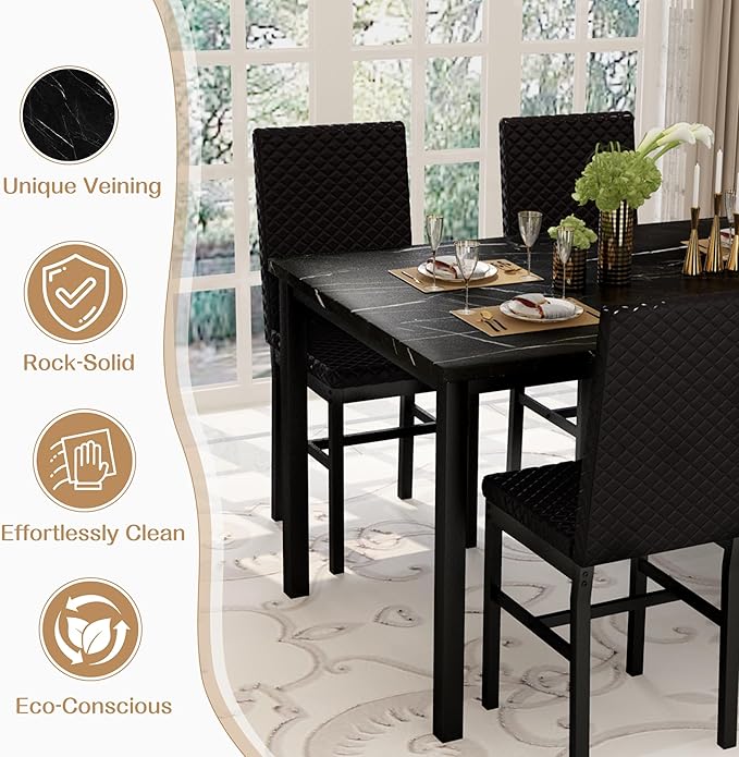 Recaceik Dining Table Set for 4, Modern 5 Piece Dining Table Set Faux Marble