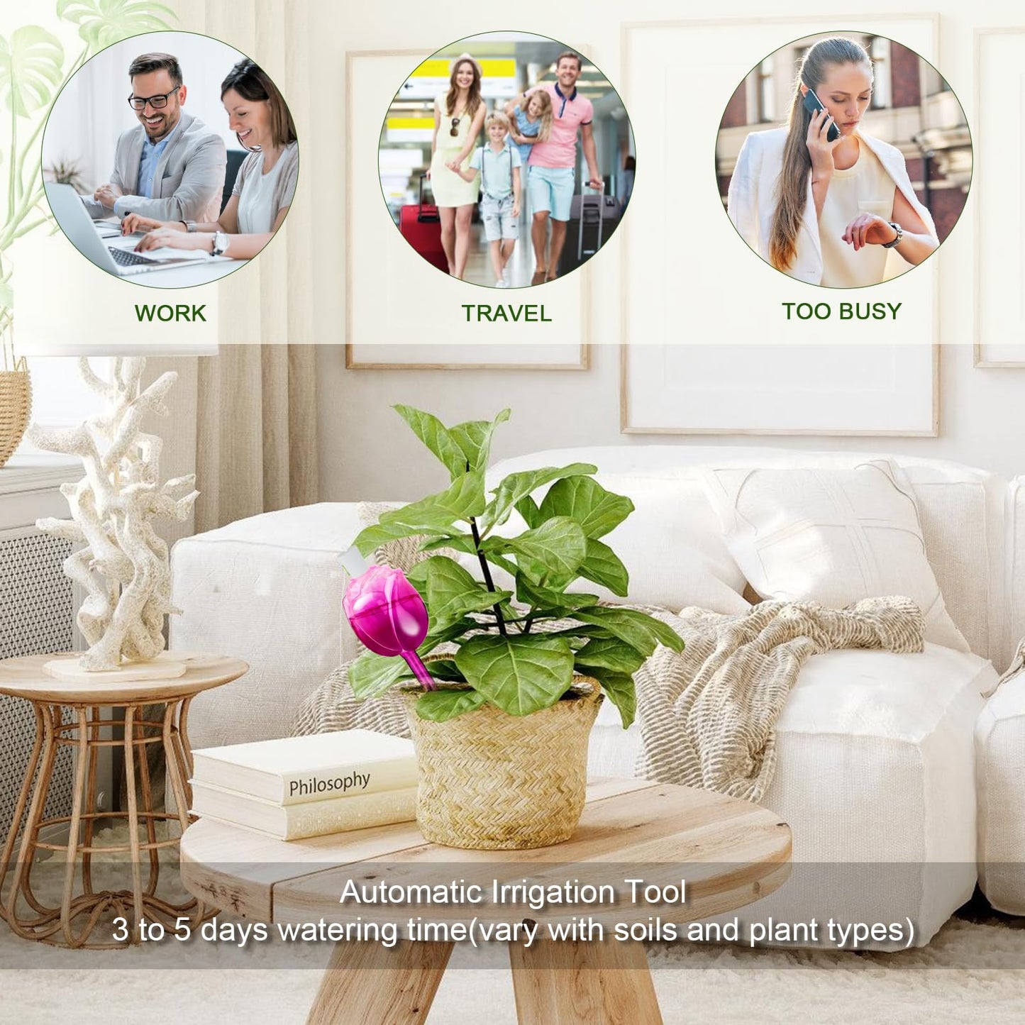 4Pcs Rose Self Watering Globes for Indoor Plants, Iridescent Glass Plant Watering Bulbs with Rainbow Finish, 100ML Decorative Automatic Waterers for Flowers, Ideal for Home Decor & Vacation Gift