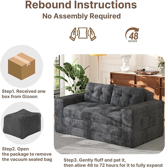 Gizoon Boneless Convertible Floor Sofa Bed, Corduroy 2 Seater Lounge Sleeper