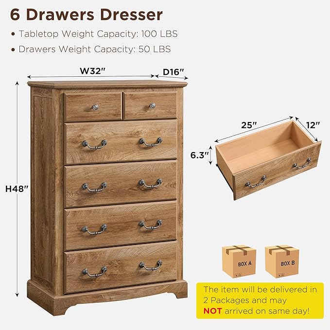T4TREAM 48" Tall 6 Drawers Dresser Chests