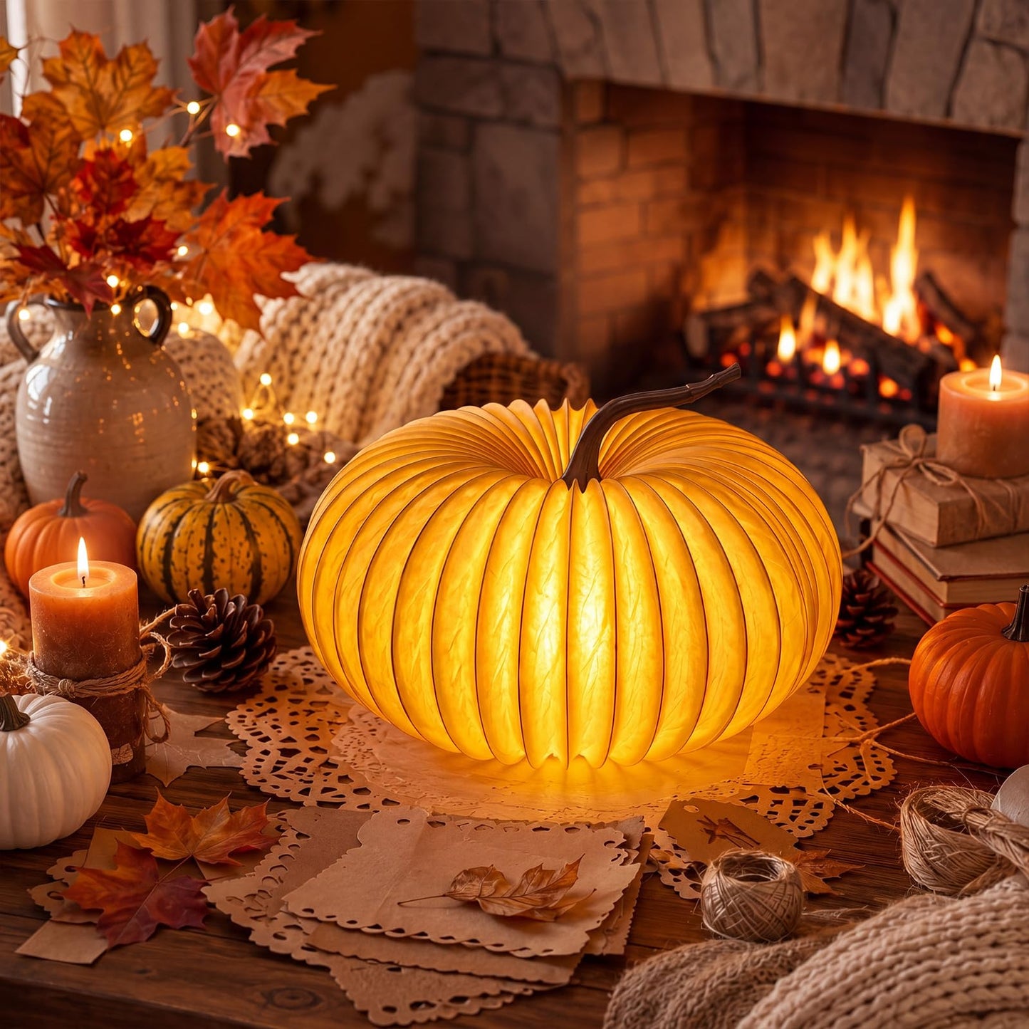 Gerrii 3 Sets Pumpkin Lantern Kit DIY Plastic Pumpkin Hanging Lanterns with String Lights and Artificial Stems Light up Craft Kit for Fall Home Decor Halloween Party Supplies