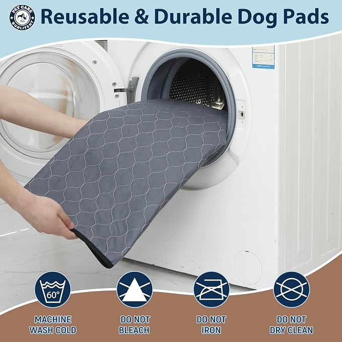 Washable Pee Pads for Dogs, 36x72 Reusable Puppy Pads with Fast Absorbent, Waterproof Reusable Pee Pads for Whelping, Traing, Incontinence and Potty, 3 Pack, Grey.