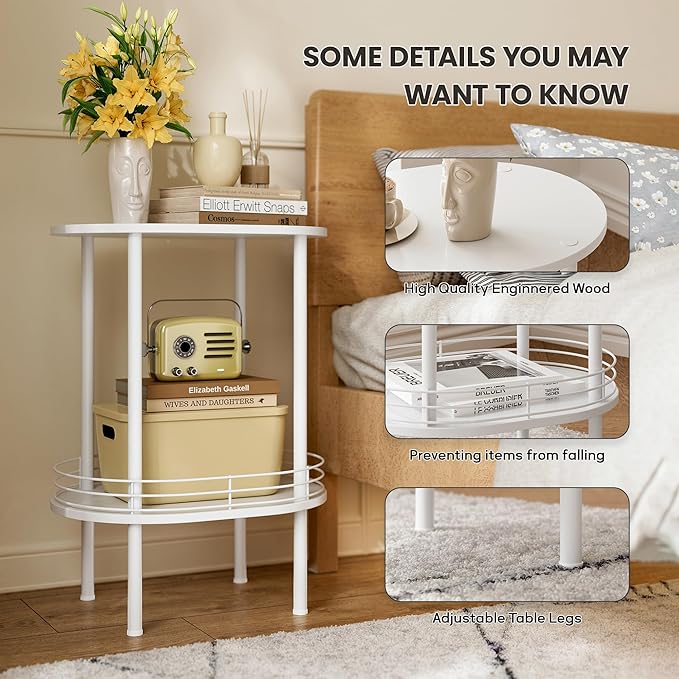 White Side Table Set of 2, Small Modern Round Side Table