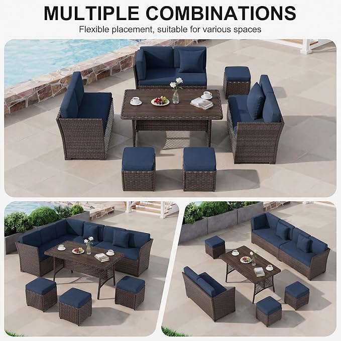 LOUVIXA 7 Pieces Patio Furniture Set, Outdoor Patio Furniture, Wicker