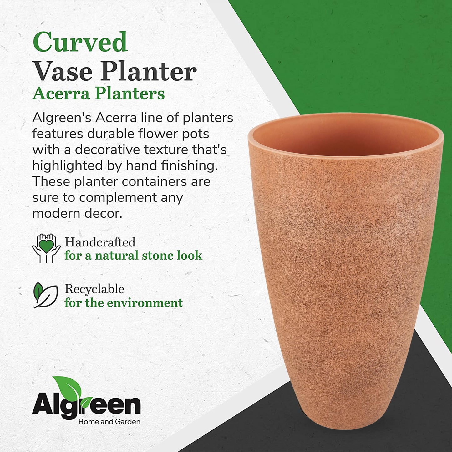 Algreen 43729 Acerra Weather Protected Recycled Composite Vase Planter Pot, Indoor or Outdoor use, Tall Lightweight 7 pounds, Rust