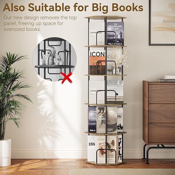 SUNMORY 5 Tier Rotating Bookshelf Tower, Revolving 360 ° Spinning Bookcase