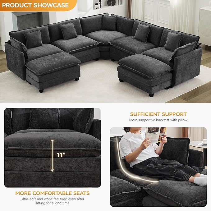 113'' V Shaped Cloud Sectional Sofa, Oversized Deep Seat Couches
