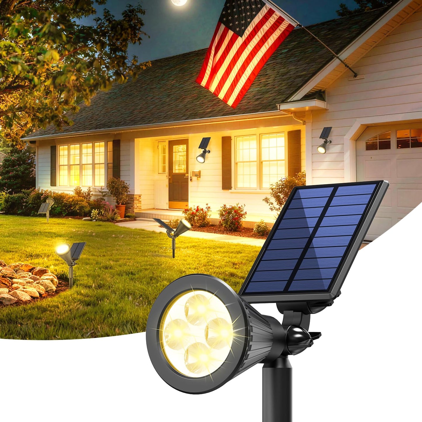 JEJOT 1 Pack Solar Lights Outdoor Waterproof,Warm White Light,2 Lighting Modes,Solar Powered Spotlights for Yard Garden Solar Spot Lights for Flag Landscape Auto On/Off