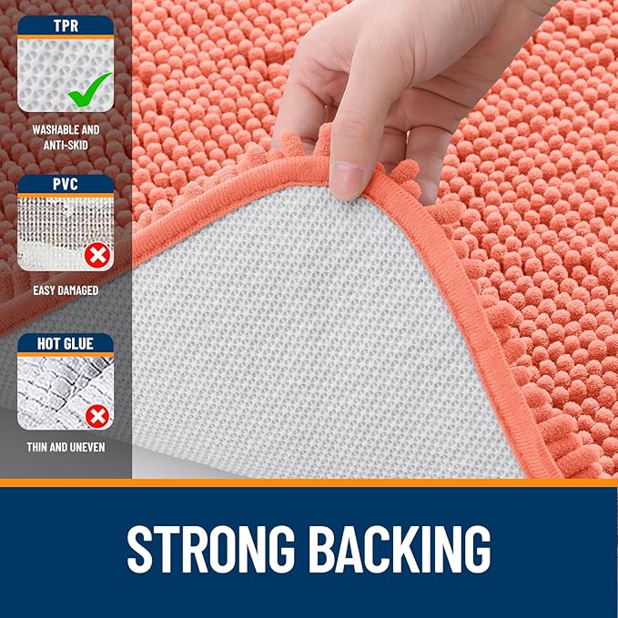 OLANLY Large Bathroom Rugs 70x46, Extra Soft Absorbent Chenille Bath Rugs, Rubber Backing Quick Dry, Machine Washable Bath Mats for Bathroom Floor, Tub and Shower, Home Decor Accessories, Coral