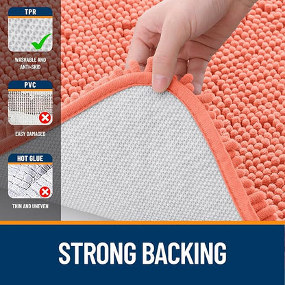 OLANLY Small Bathroom Rugs 24x16, Extra Soft Absorbent Chenille Bath Rugs, Rubber Backing Quick Dry, Machine Washable Bath Mats for Bathroom Floor, Tub and Shower, Home Decor Accessories, Coral