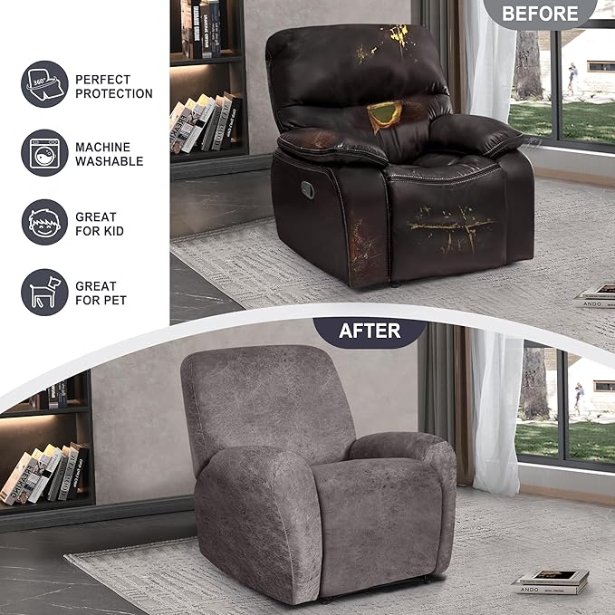 ANARACHON Leather Look Recliner Chair Covers, 4-Pieces Stretch Recliner Cover