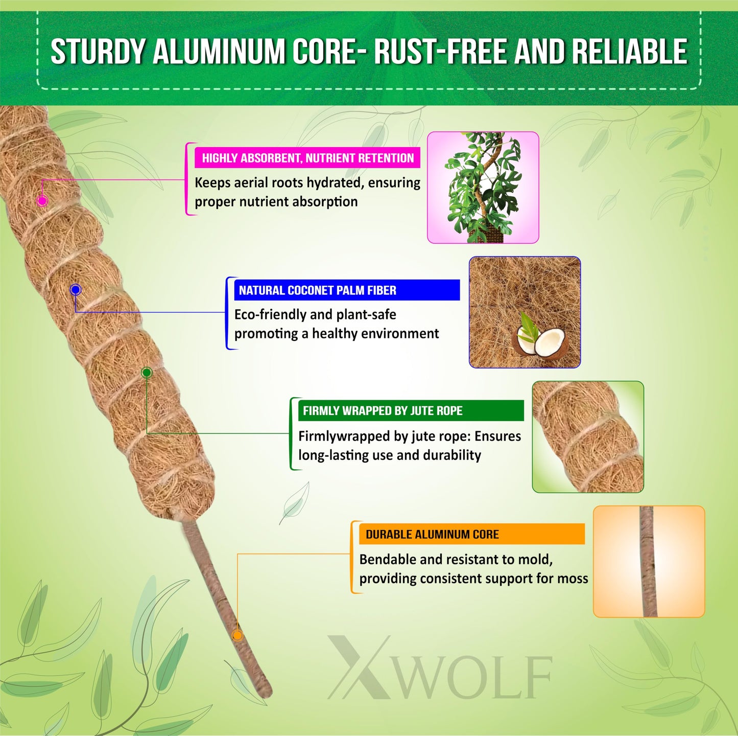 2 Pack 48 Inch Bendable Moss Pole Monstera Plant Support for Climbing Indoor Plants, Tall Coir Plant Pole Sticks & Plant Stakes for Pothos, Philodendron & Potted Plants, Includes Plant Ties