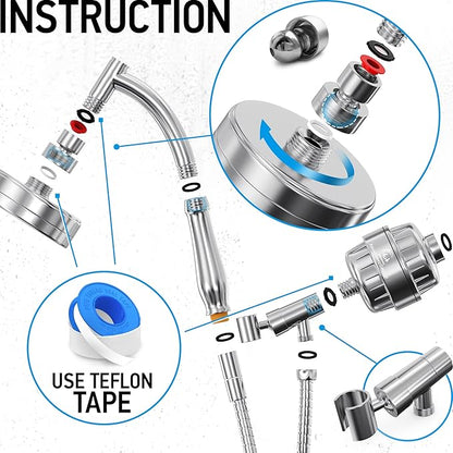 Filtered Handheld Shower Head & 20 Stage Shower Filter - Standard - Chrome