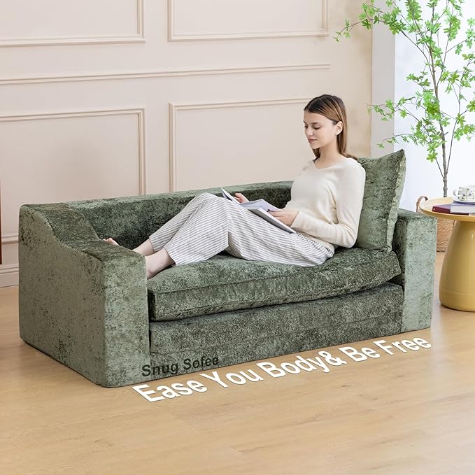 61" Convertible Sofa Bed Loveseat, Memory Foam Boneless Floor Couch