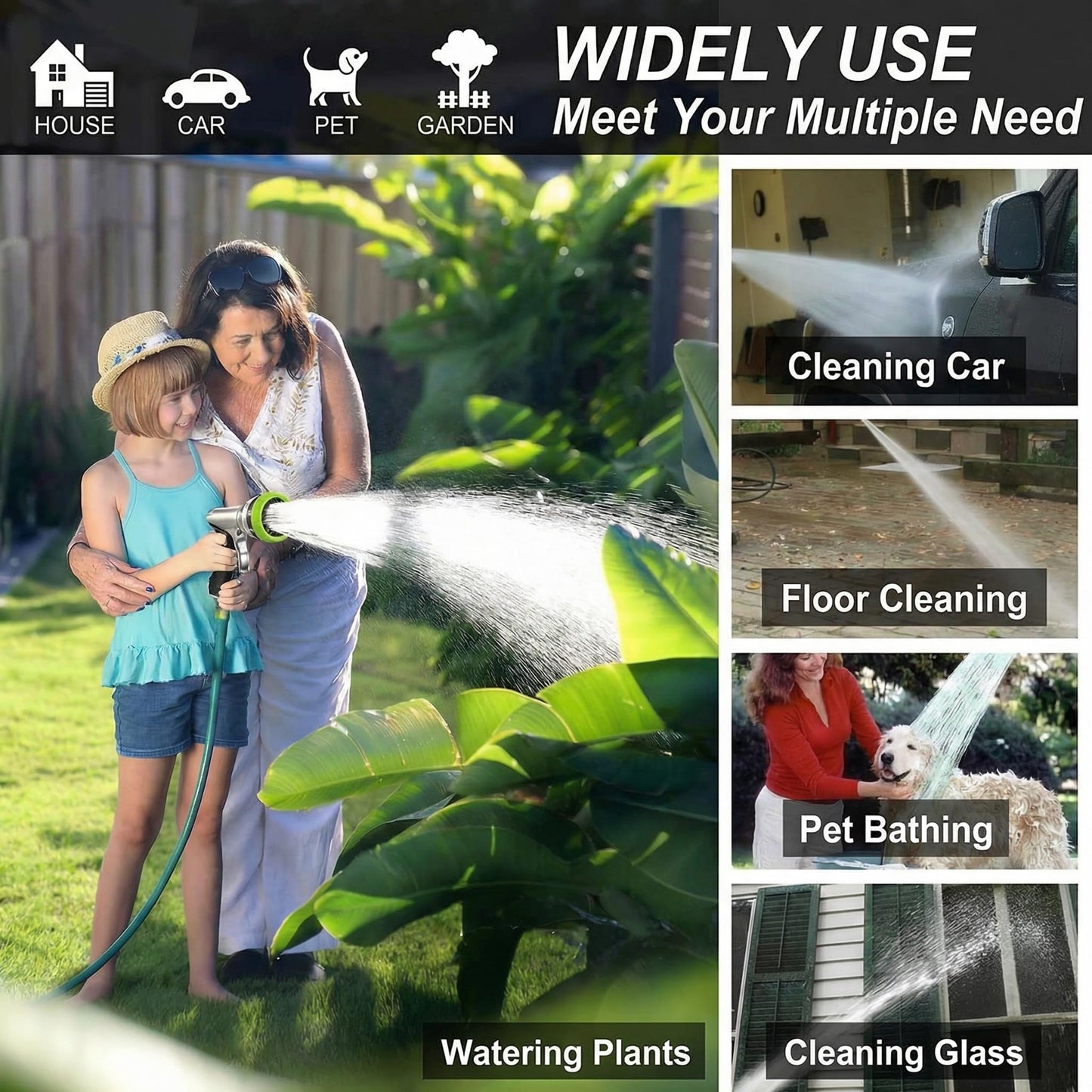 Garden Hose Nozzles 9 Adjustable Patterns Hose Spray Nozzle Heavy Duty Metal Hose Nozzle Spray Slip Resistant Water Sprayer for Cleaning/Watering Lawn Garden/Pets Shower/Car Washing (Green)