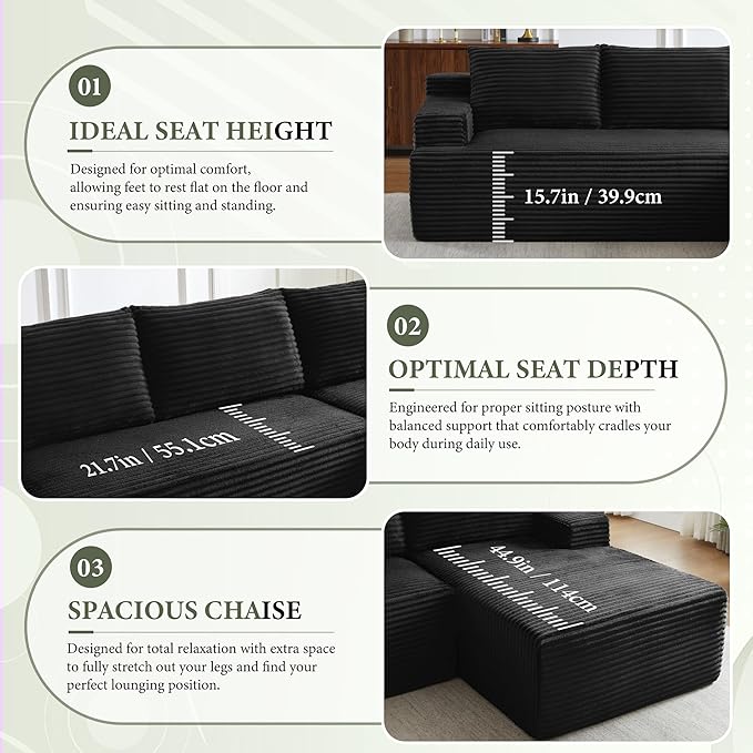 96" Sectional Couches for Living Room Cloud Couch Sofa