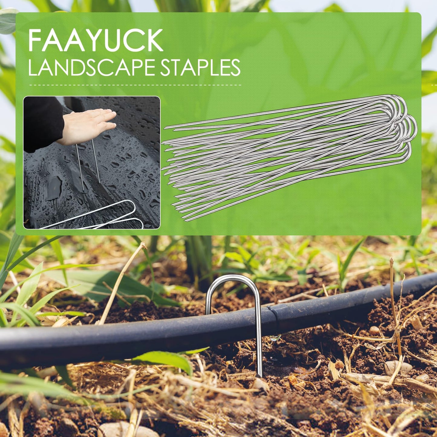 FAAYUCK 12 Inch Landscape Staples, 12/25/50/100 Pack Galvanized Garden Stakes, 8 Gauge Heavy Duty U-Shaped Ground Stakes for Weed Barrier Fabric, Irrigation Tubing, Fence, Outdoor Decorations