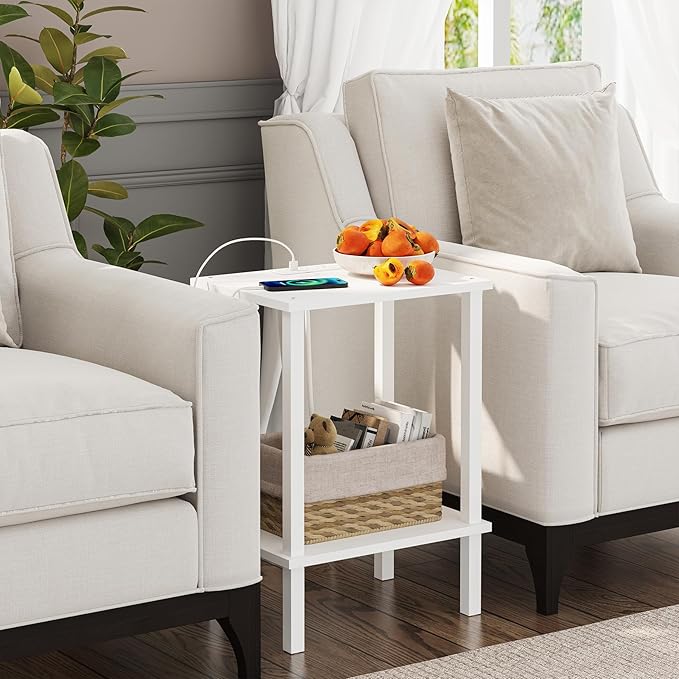 TUTOTAK End Table with Charging Station, Small Side Table with Outlets