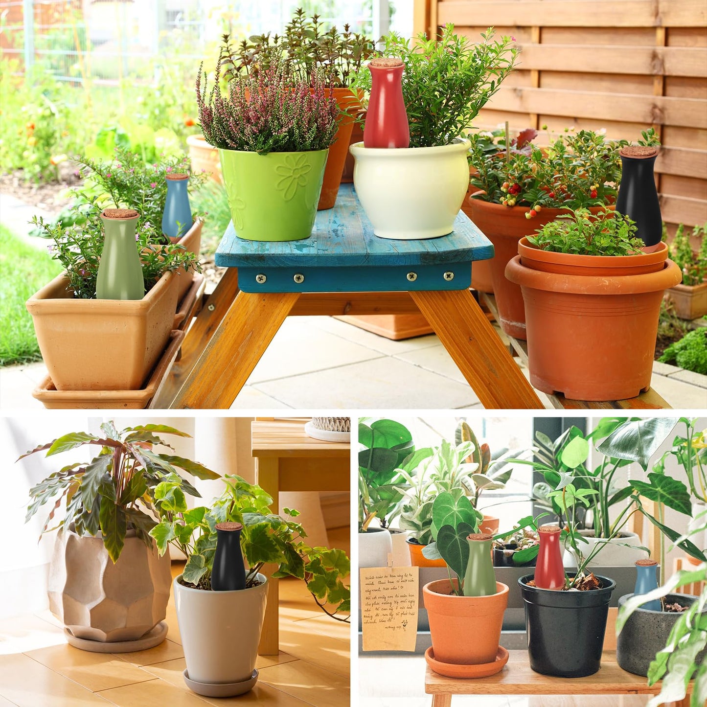 4 Packs Ollas Plant Watering Globes, 12 Oz Terracotta Self Watering Planter Insert, Automatic Watering Devices, Clay Drip Irrigation Stake for Indoor & Outdoor Plant, 1 Week Easy to Refill(Multicolor)