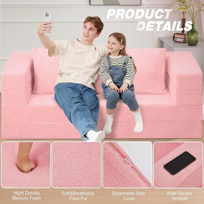 Futon Sofa Bed with Pillow, 3-in-1 Sleeper Sofa Bed with Removable Cover