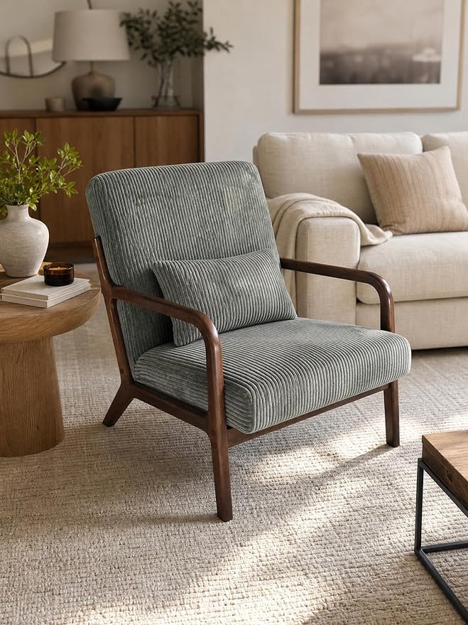 Garvee Mid-Century Modern Accent Chair, Wide-Wale Corduroy Upholstery, Solid