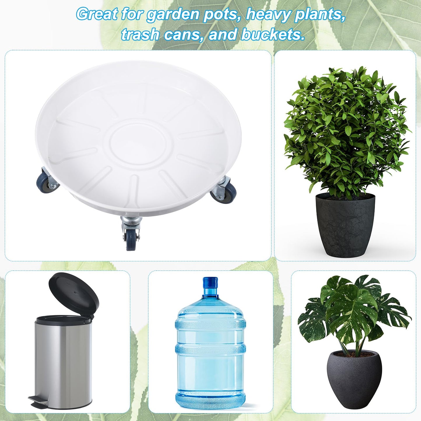 PATIKIL Planter Caddy with Wheels, 2 Pack 16 Inch Heavy Plant Stand with Universal Wheels Rolling Plant Mover Round Pot Trolley for Indoor Outdoor, White