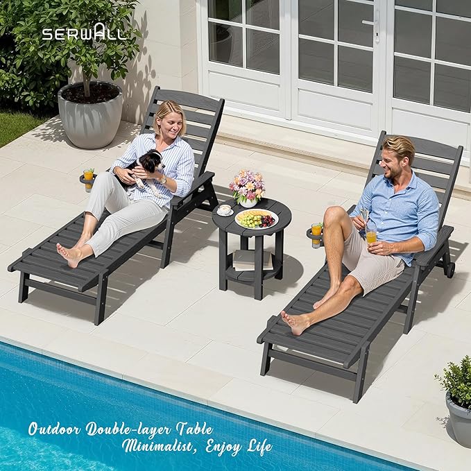 SERWALL Round Outdoor Side Table, HDPE Small Adirondack End Table, 2-Tier Patio
