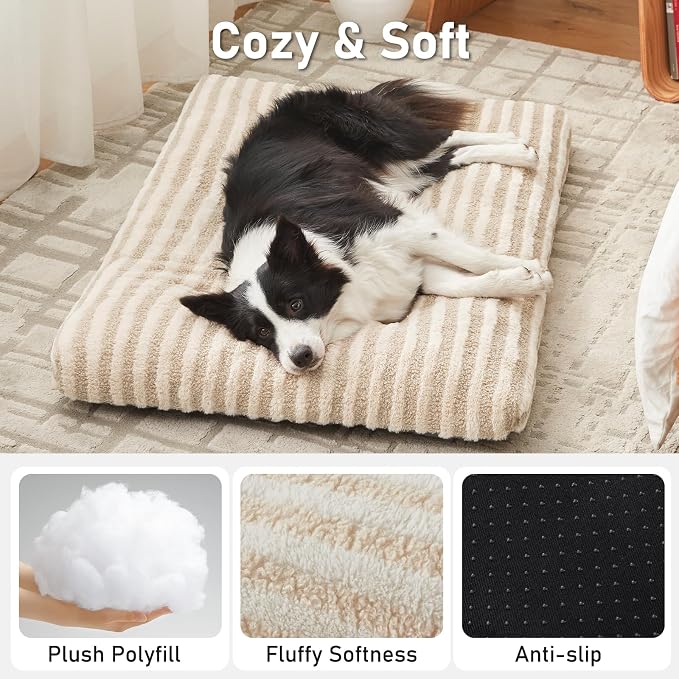 FURTIME Washable Dog Bed Medium Size Dogs, Deluxe Dog Crate Beds Comfy Fluffy Kennel Pad Anti-Slip Pet Sleeping Mat, Machine Washable Dogs Pillow, 29"x21"x3", White
