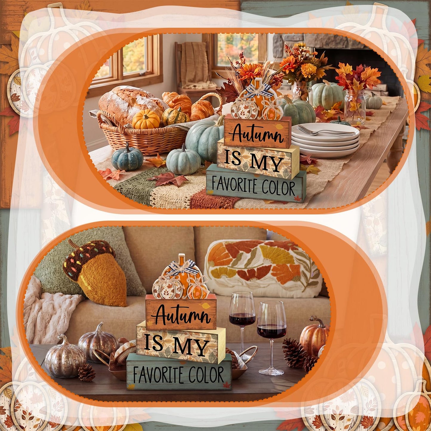 Lineshading 4 Pcs Fall Pumpkin Decor Fall Table Decoration Thanksgiving Tiered Tray Decor Thanksgiving Centerpiece Rustic Stacked Pumpkin Block Signs Farmhouse Harvest Decorations for Home Kitchen