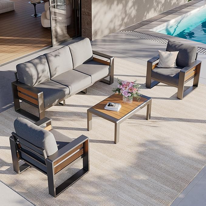 Aoxun Aluminum Patio Furniture Set, 5 Seats Luxury Metal Patio Conversation Sets
