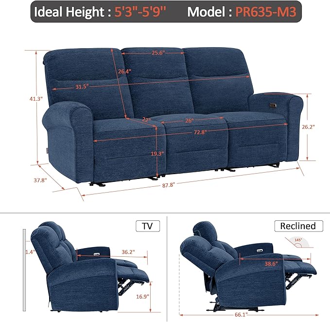 MCombo 87.8" Wall Hugger Power Reclining Sofa