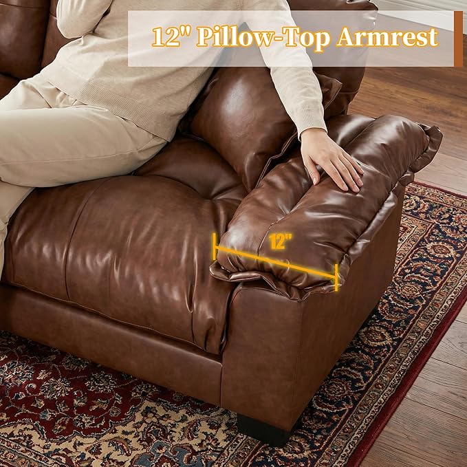 Faux Leather Sofa, Mid Century Modern Deep Loveseats, Comfy Cloud Couch