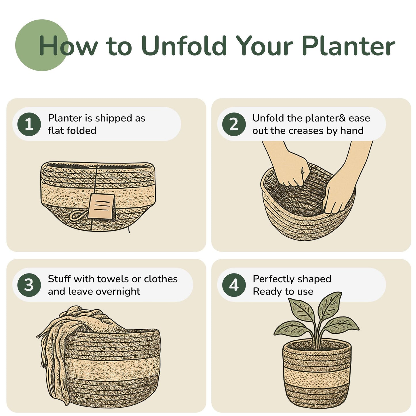 Eco Living Jute Planter Basket-Woven Jute Rope Covers for Decorating Indoor/Outdoor Succulents, Small Plant Pots-Set of 2-Multi-Purpose Storage Bins 4.5 Inches - Modern Style Décor - Olive & Natural