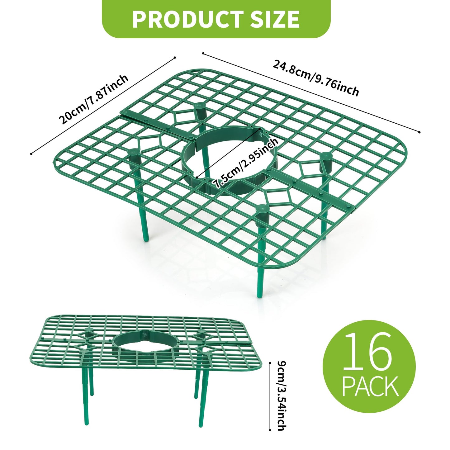 GouZaak 16 Pack Square Strawberry Supports Stand for Garden Strawberry Growing Racks for Keeping Garden Strawberry Clean (Green)