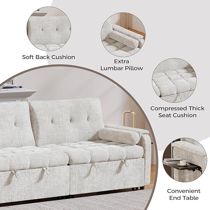 Convertible Sleeper Sofa Bed, 86 Inch Chenille Pull Out Couch