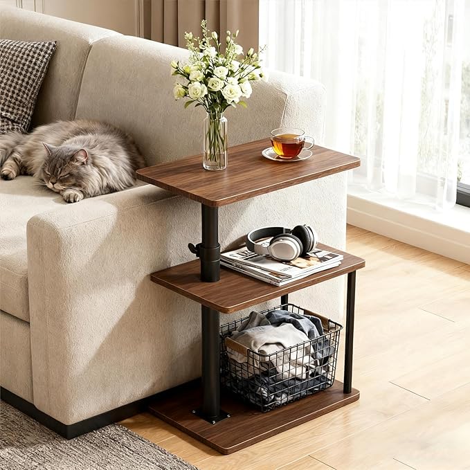 Faesun Swivel Side Table for Couch Arm, Height Adjustable C Shaped End Table