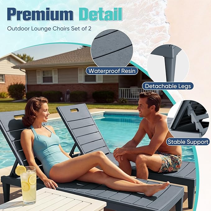 Devoko Outdoor Chaise Lounge Chair Set of 2